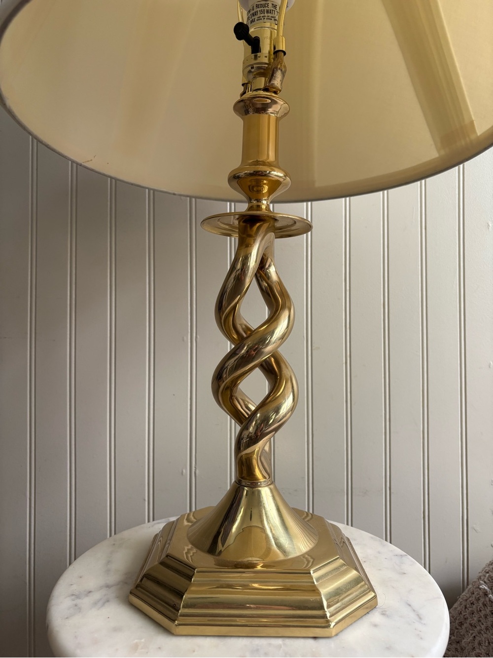 Vintage Brass Spiral Barley Twist Lamp w/Pleated Shade VTG Grandma Mid-Century - Picture 2 of 8